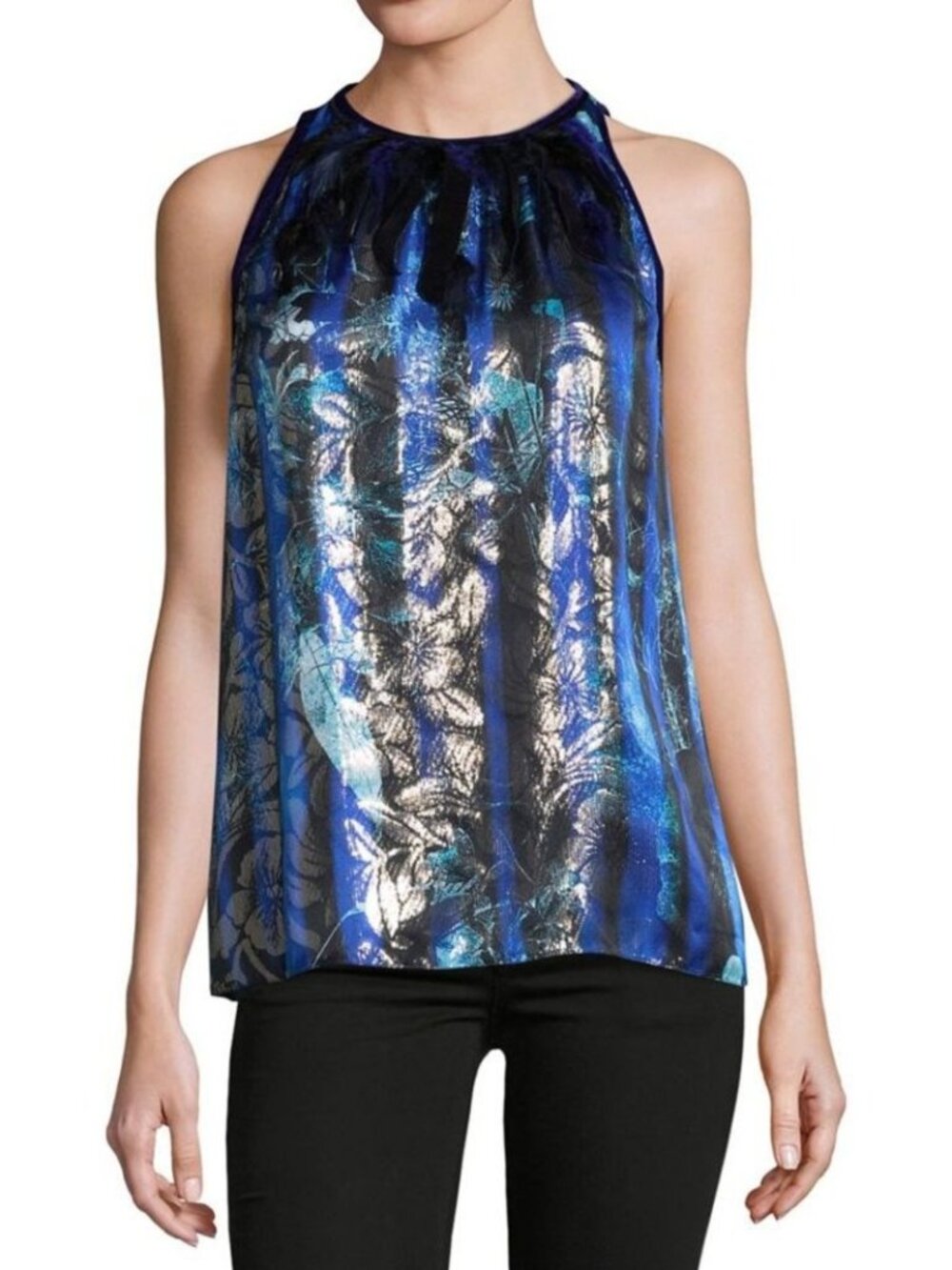 Elie Tahari Gigi Feather Metallic Blouse, S/P